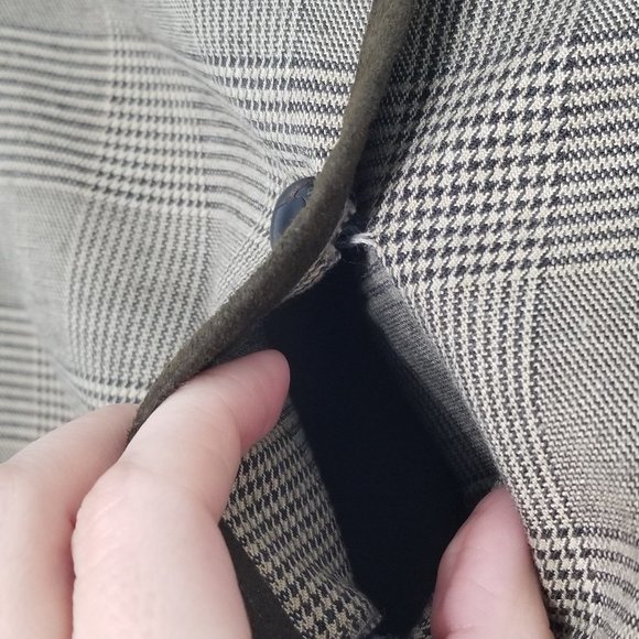 Vintage L'Officiel Wool Blend Lined Faux Suede Trim Tan Hounds Tooth Plaid Sz 4 - Picture 3 of 10